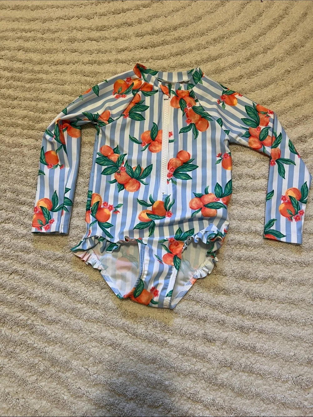 Old Navy Orange Floral Stripe Long-Sleeve One-Piece Swimsuit